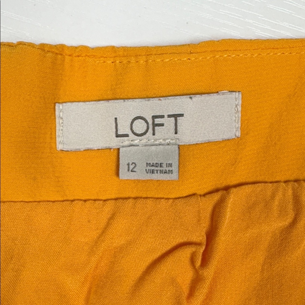 Ann Taylor LOFT Woven Twist Front Slit Midi Skirt Boho Golden Yellow 12 - Picture 7 of 8
